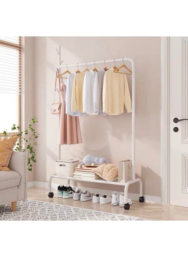 Lukzer Lukzer Multipurpose Heavy-Duty Single Pole Metal Garment Stand with Wheels 1 Bottom Shelf Clothing Rack Cloth Storage Organizer (172 x 120 x 34cm/White)  - Image 1