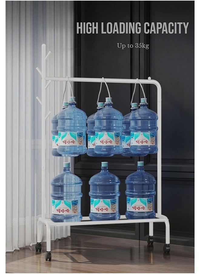 Lukzer Lukzer Multipurpose Heavy-Duty Single Pole Metal Garment Stand with Wheels 1 Bottom Shelf Clothing Rack Cloth Storage Organizer (172 x 120 x 34cm/White)  - Image 5
