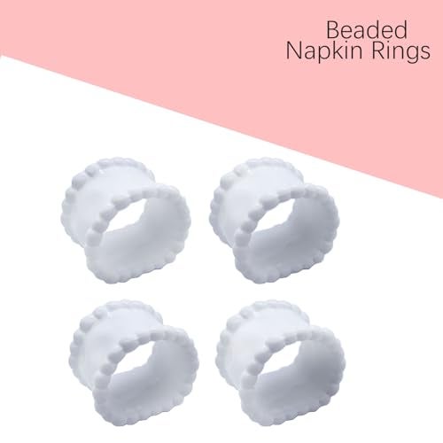 QIAOIDEA Porcelain Napkin Rings Beaded Napkin Rings for Valentine's Day, Pack 4 Bead Side Serviette Ring Buckles Round Cloth Napkin Bands for Dinner Parties, Weddings Receptions, Family Gatherings - Image 3
