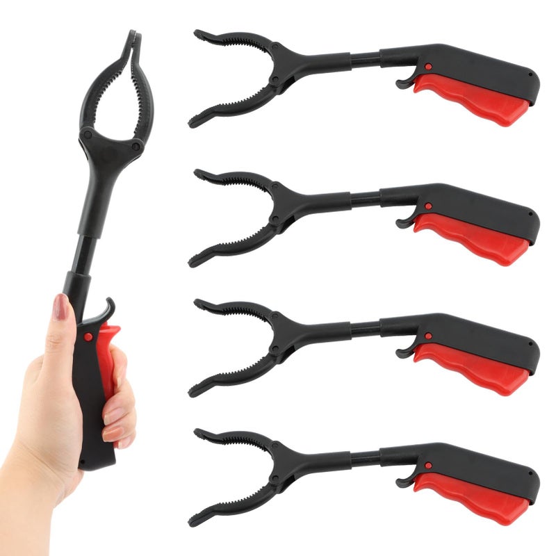 QKDS Grabber Tool, 4pcs 30cm/12inch Grabber Reacher Tool Claw Rubbish Tong, Lightweight Trash Pick up Stick,Portable Grabber Tool for Adults Litter Pickers Sanitation Workers(Black+red) - Image 1