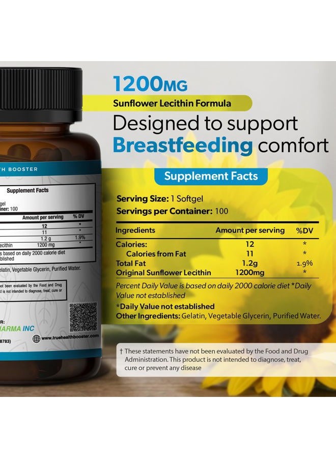 TRUEMED Milk Sunflower Lecithin Softgels - Natural Lactation Support & Duct Relief for Breastfeeding Moms - 1200mg, 100 Softgels - Unblock Clogs, Enhance Milk Flow, Rich in Fatty Acids & Choline - Image 3