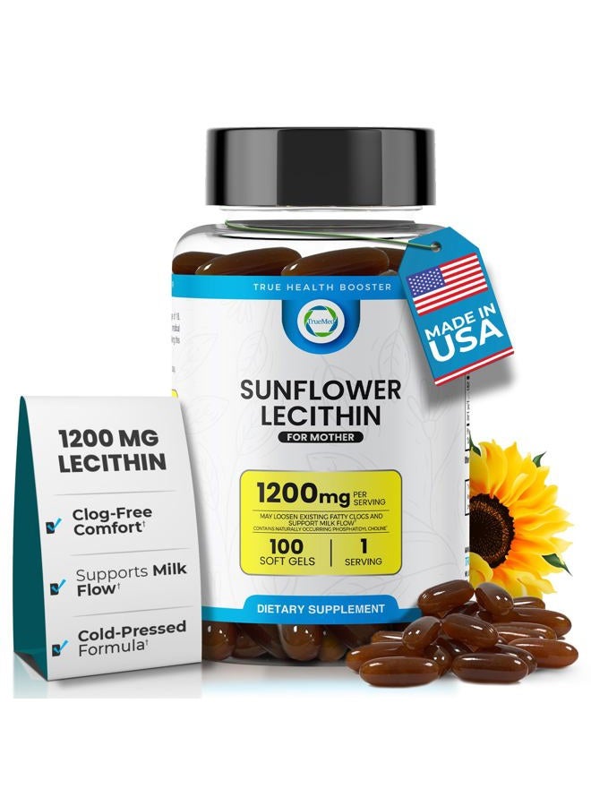 TRUEMED Milk Sunflower Lecithin Softgels - Natural Lactation Support & Duct Relief for Breastfeeding Moms - 1200mg, 100 Softgels - Unblock Clogs, Enhance Milk Flow, Rich in Fatty Acids & Choline - Image 1