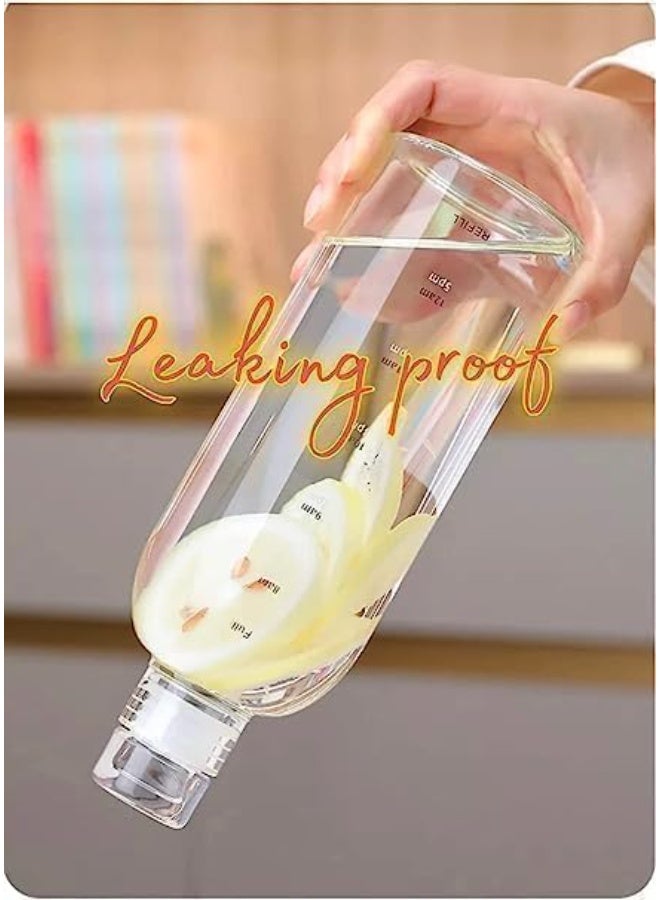Reusable Water Bottle, Transparent Plastic, Capacity 500 ml with Time Marker, Large Capacity Leakproof Drink Bottle Transparent Milk Juice for Men Women Gym Outdoors Sports Fitness (Clear) - Image 2
