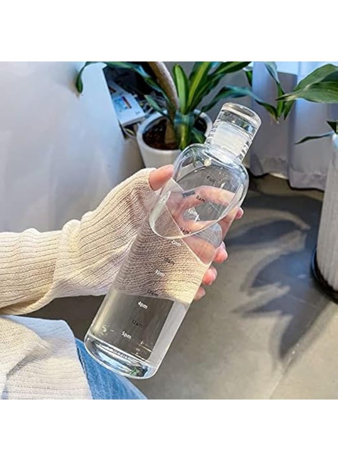 Reusable Water Bottle, Transparent Plastic, Capacity 500 ml with Time Marker, Large Capacity Leakproof Drink Bottle Transparent Milk Juice for Men Women Gym Outdoors Sports Fitness (Clear) - Image 1
