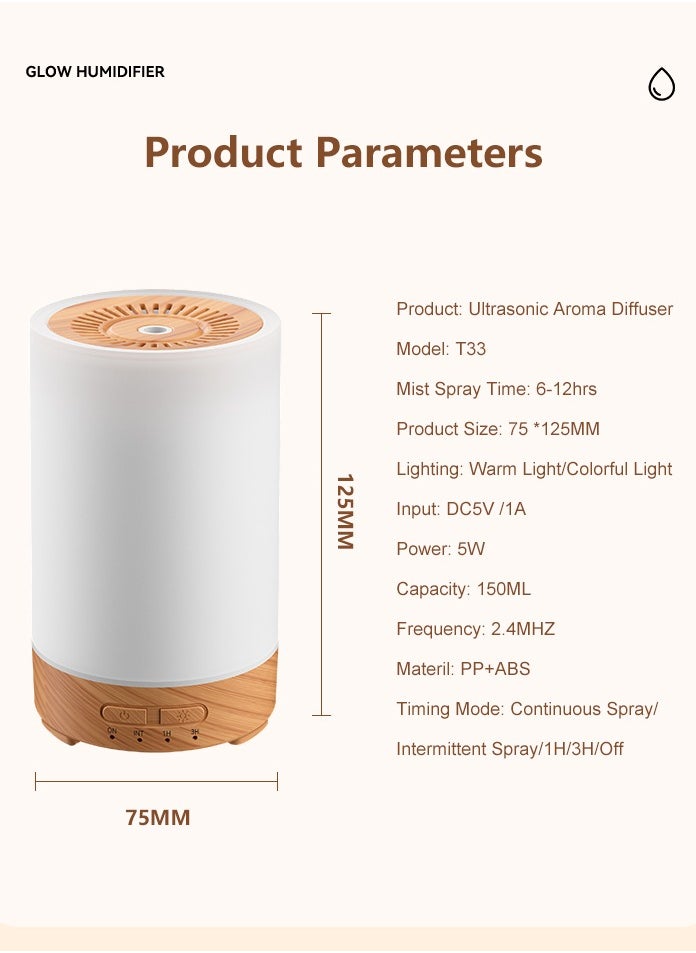 Generic - Mini Aroma Diffuser Air Humidifier, 7-Color Night Light ,Type C Port, 150ml Capacity, Colorful Wood Grain Design, Quiet Operation(Get A Aromatherapy Oil For Free) - Image 1