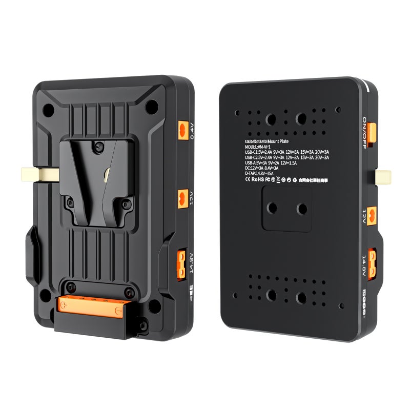 ZGCINE VM-VP1 Kit 1 V Mount Battery Plate V Lock Battery Adapter Plate Support Type-C PD Fast Charging / USB-A/ 14.8V D-TAP/ 12V DC/ 8.4V DC Multiple Outputs with 15mm Rod Clamp Replacement for Canon - Image 5