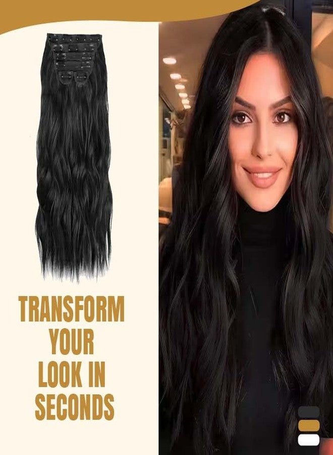 Fully 6 Pcs Synthetic Long Straight Black Hair Extension for Women and Girls to Increase Hair Length (Black) (Model 5) - Image 3