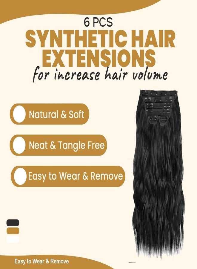 Fully 6 Pcs Synthetic Long Straight Black Hair Extension for Women and Girls to Increase Hair Length (Black) (Model 5) - Image 2