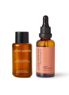 josie maran Josie Maran Pure Argan Oil + Liquid Exfoliant Kit - Anti Aging Hyperpigmentation Treatment & Hydrating Argan Oil for Dry Skin - Body Skin Care Products For Everyday Use (3.4 oz)  - Image 1