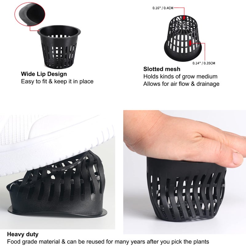 ORIMERC 2 inch Net Cups Pots 30 Pack with 30 feet Self Watering Wick & 30 Plant Labels for Hydroponics Aquaponics Planter Indoor Outdoor Growing Baskets Slotted Mesh UV Resistant & BPA Free - Image 3