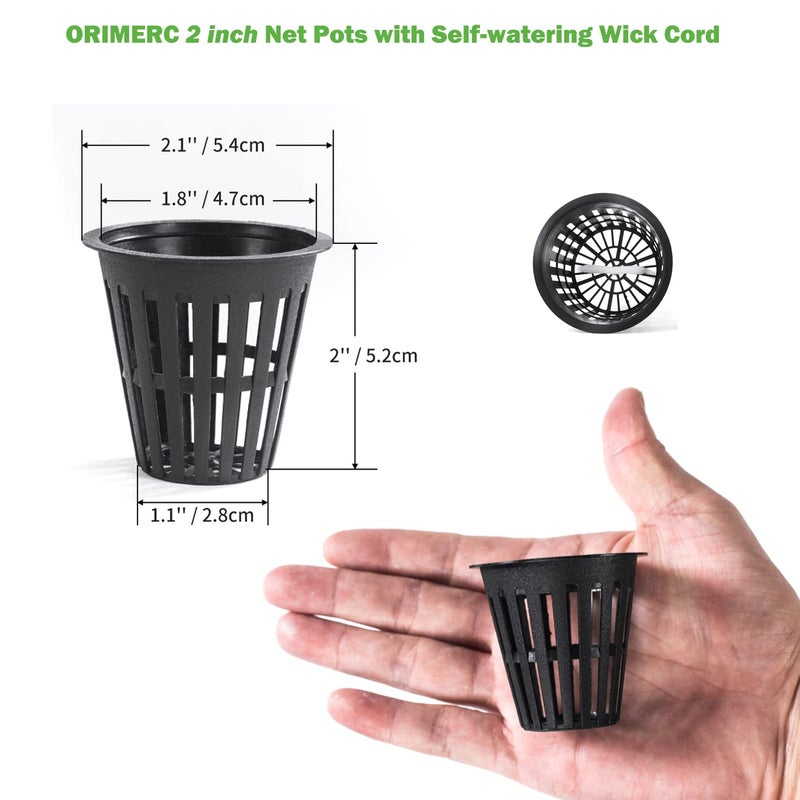 ORIMERC 2 inch Net Cups Pots 30 Pack with 30 feet Self Watering Wick & 30 Plant Labels for Hydroponics Aquaponics Planter Indoor Outdoor Growing Baskets Slotted Mesh UV Resistant & BPA Free - Image 2