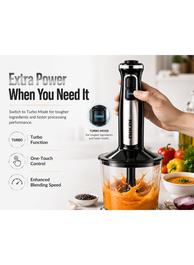 NIKAI 3-IN-1 Hand Blender | 600W, 2-Speed Control | Stainless Steel Blade & Shaft | Slim Ergonomic Handle | Low Noise Design | Perfect for Blending, Chopping, Whisking, 600ML Cup | NH919CW2 Silver - Image 5