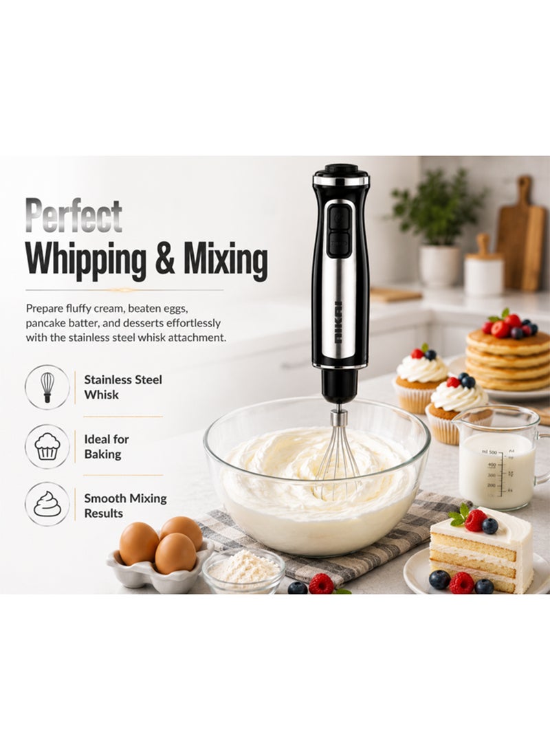 NIKAI 3-IN-1 Hand Blender | 600W, 2-Speed Control | Stainless Steel Blade & Shaft | Slim Ergonomic Handle | Low Noise Design | Perfect for Blending, Chopping, Whisking, 600ML Cup | NH919CW2 Silver - Image 4