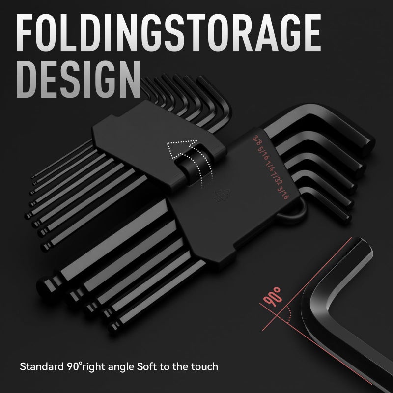 DISEN 13 Pieces Hex Key Allen Wrench Set SAE Size with Ball End, 1/20-3/8 Inch, Long Arm Ball Design, Chrome Vanadium Steel - Image 5