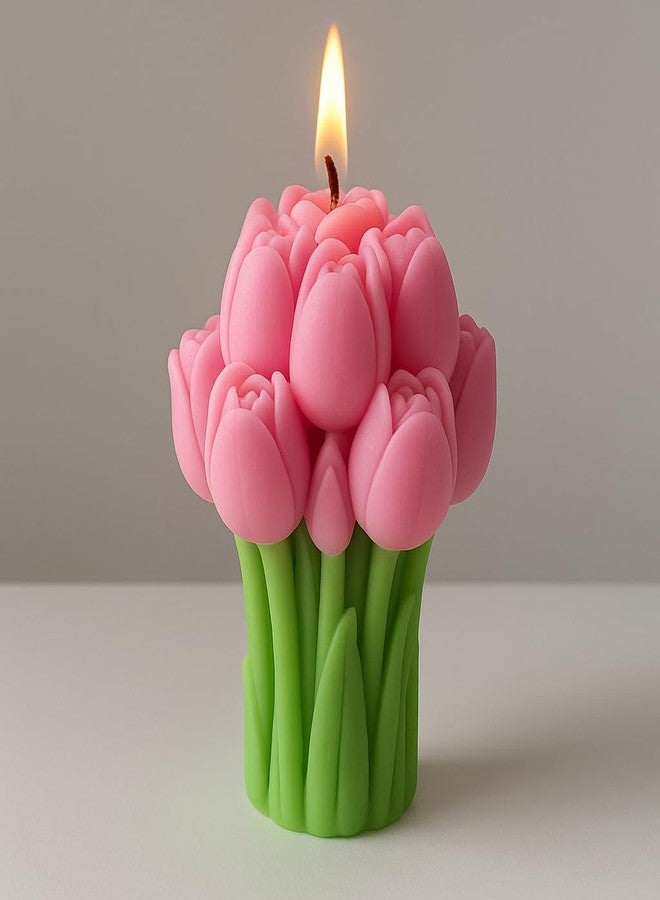 SERAAF Pink Tulip Bouquet Soy Wax Candle, Hand-Poured, Candle for Home Decor and Gifting, Raksha Bandhan Gift for Girls - Image 3