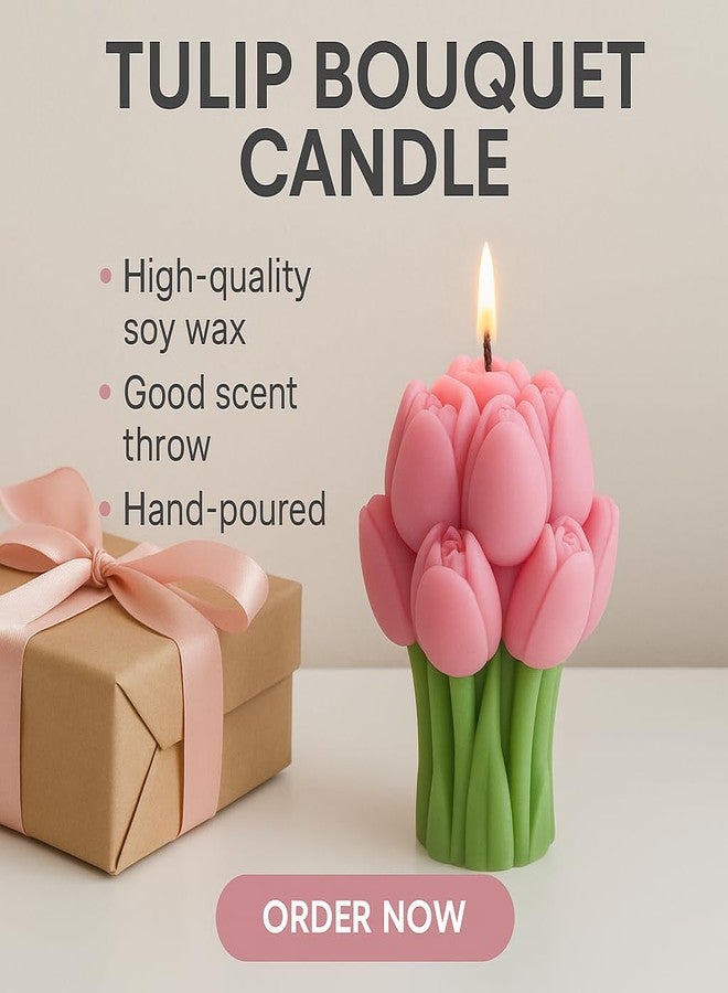 SERAAF Pink Tulip Bouquet Soy Wax Candle, Hand-Poured, Candle for Home Decor and Gifting, Raksha Bandhan Gift for Girls - Image 2