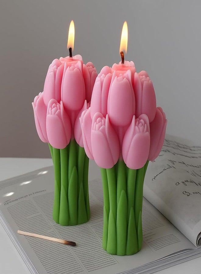 SERAAF Pink Tulip Bouquet Soy Wax Candle, Hand-Poured, Candle for Home Decor and Gifting, Raksha Bandhan Gift for Girls - Image 1