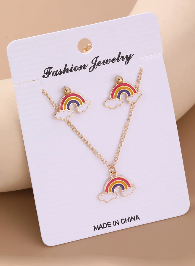 Girls Multi-Color Rainbow Cloud Necklace and Earrings Set