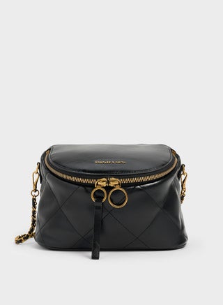 Charles Keith Black Quilted Leather Crossbody Bag Charles Keith