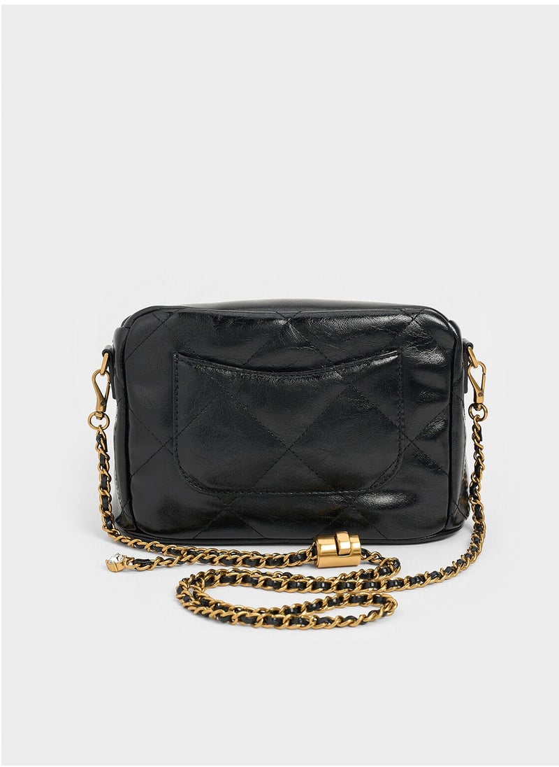 Charles & Keith CHARLES & KEITH Apfra Quilted Crossbody Bag - Black  - Image 3