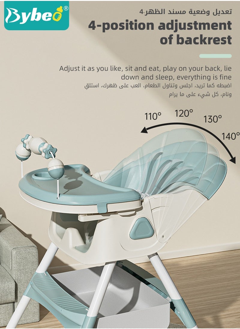 Bybeo - Baby High Chair for Toddlers, Foldable Children Highchairs, Dining Booster Seats with Adjustable Seat Height & Backrest, 4 Wheels and Removable Tray - Image 1