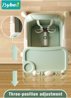 Bybeo Baby High Chair for Toddlers, Foldable Children Highchairs, Dining Booster Seats with Adjustable Seat Height & Backrest, 4 Wheels and Removable Tray  - Image 5