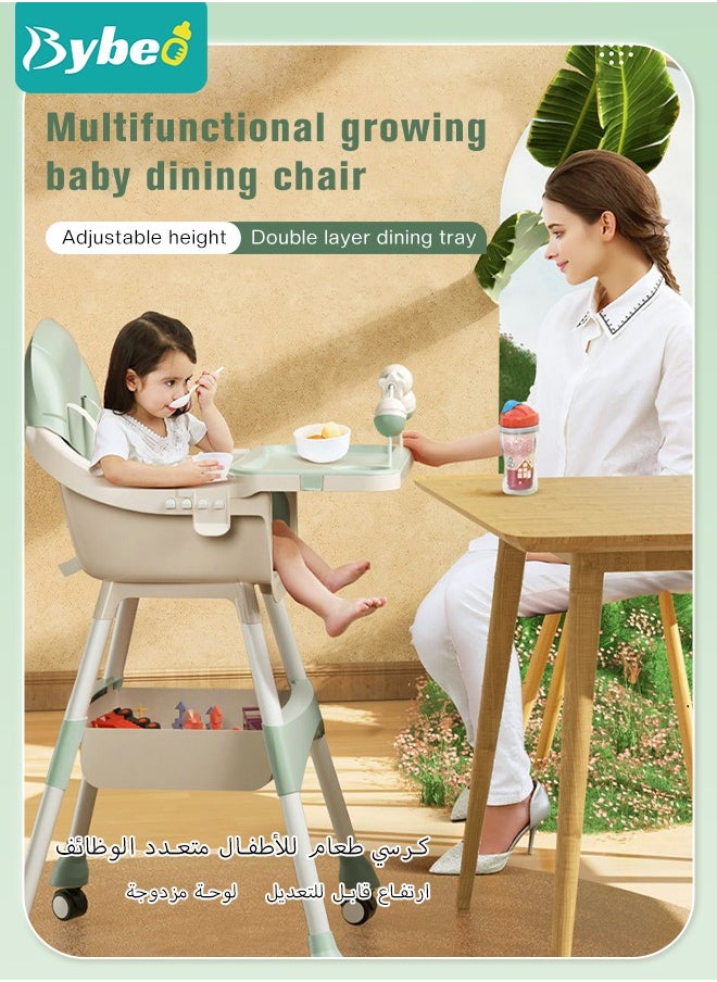 Bybeo - Baby High Chair for Toddlers, Foldable Children Highchairs, Dining Booster Seats with Adjustable Seat Height & Backrest, 4 Wheels and Removable Tray - Image 1