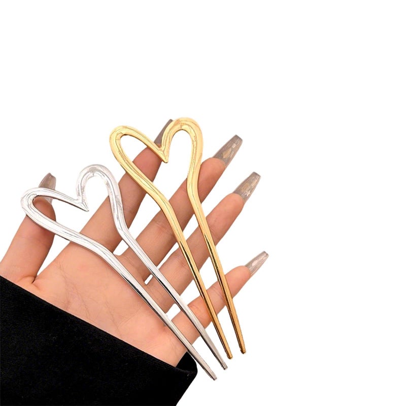 Snmzlc French hair pins for women 2pcs,Suitable for Braids, Buns and Updos with No Hair Damage,Metal U-shaped Pin Great Hold,Suitable for fine & thick hair US292. (5.15 inches Heart U-shaped) - Image 1