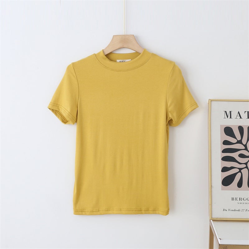 Summer Modal Thin Breathable Short-Sleeved T-Shirt Women'S Casual Stitching Collar Loose Top Basic Inner Base Shirt - Image 1