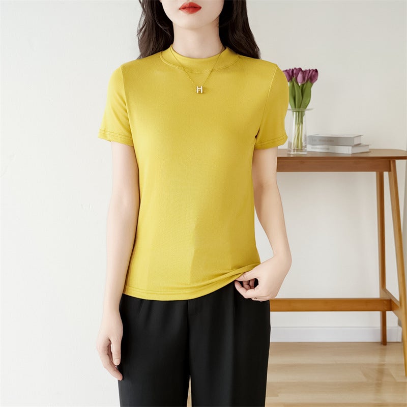 Summer Modal Thin Breathable Short-Sleeved T-Shirt Women'S Casual Stitching Collar Loose Top Basic Inner Base Shirt - Image 5