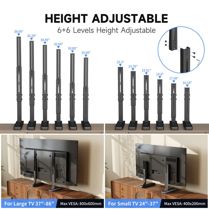XINLEI Large TV Stand Table Top for Most 24 to 86 Inch Flat/Curved TVs Heavy Duty TV Leg, Support 150 lbs, Max VESA 800x600mm, for Living Room ML3286 - Image 5