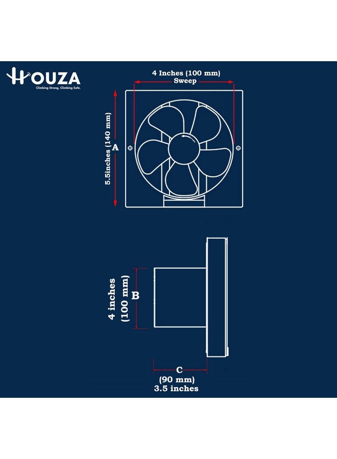 HOUZA High Speed Exhaust Ventilation Axial Fan Copper Motor Suitable for Bathroom, Kitchen, and Office (4 Inch) 100 mm Exhaust Fan with Anti-Rust Body with 1 year warranty (White) - Image 4