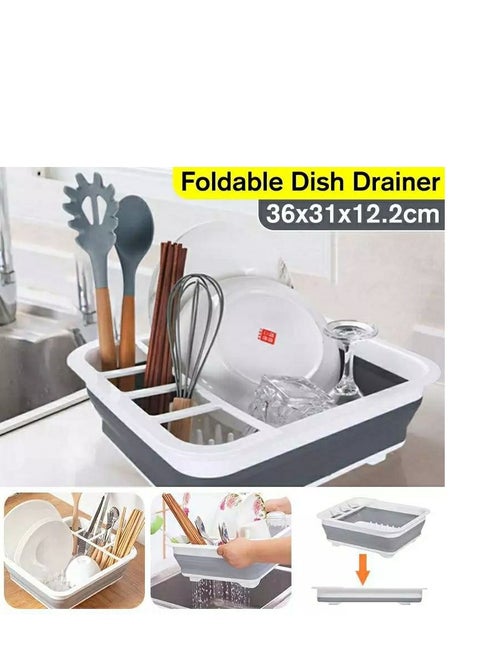 Foldable Utensil Drainer, Portable Utensil Storage Rack for Bowls Spoons Chopsticks, Multifunctional Small Portable Drainer, ABS, Grey IR
