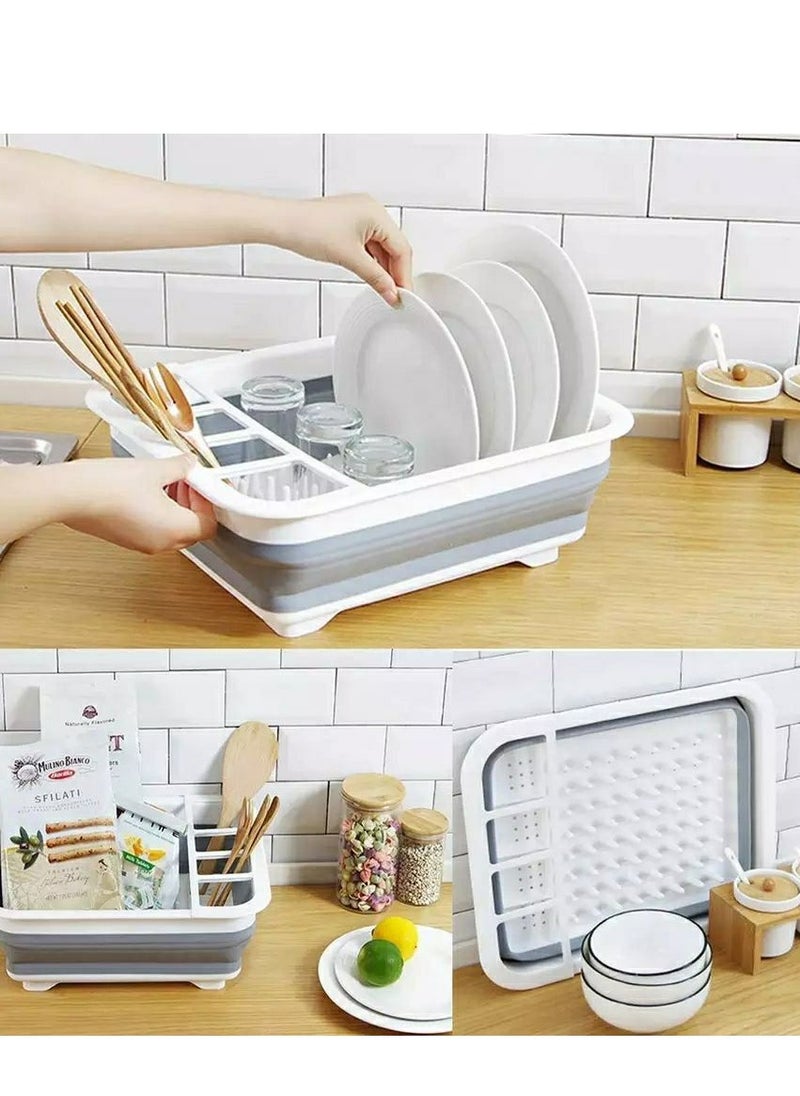 Foldable Utensil Drainer, Portable Utensil Storage Rack for Bowls Spoons Chopsticks, Multifunctional Small Portable Drainer, ABS, Grey IR