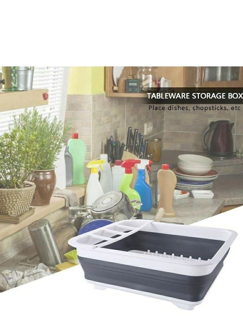Foldable Utensil Drainer, Portable Utensil Storage Rack for Bowls Spoons Chopsticks, Multifunctional Small Portable Drainer, ABS, Grey IR