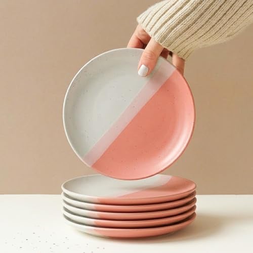 The Earth Store TT Pink Matte of 6 Small Quarter Plates - Microwave & Dishwasher Safe Ceramic Plates for Dinner & Snacks | Quarter Plates Set of 6 - Image 1