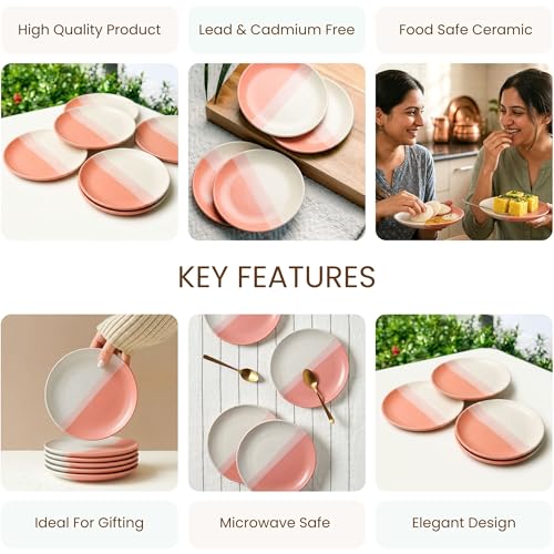 The Earth Store TT Pink Matte of 6 Small Quarter Plates - Microwave & Dishwasher Safe Ceramic Plates for Dinner & Snacks | Quarter Plates Set of 6 - Image 4