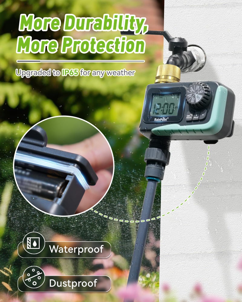 RAINPOINT Sprinkler Timer Outdoor,Programmable Water Timer for Garden Hose Faucet,Irrigation System with Rain Delay/Manual(Metal) - Image 3