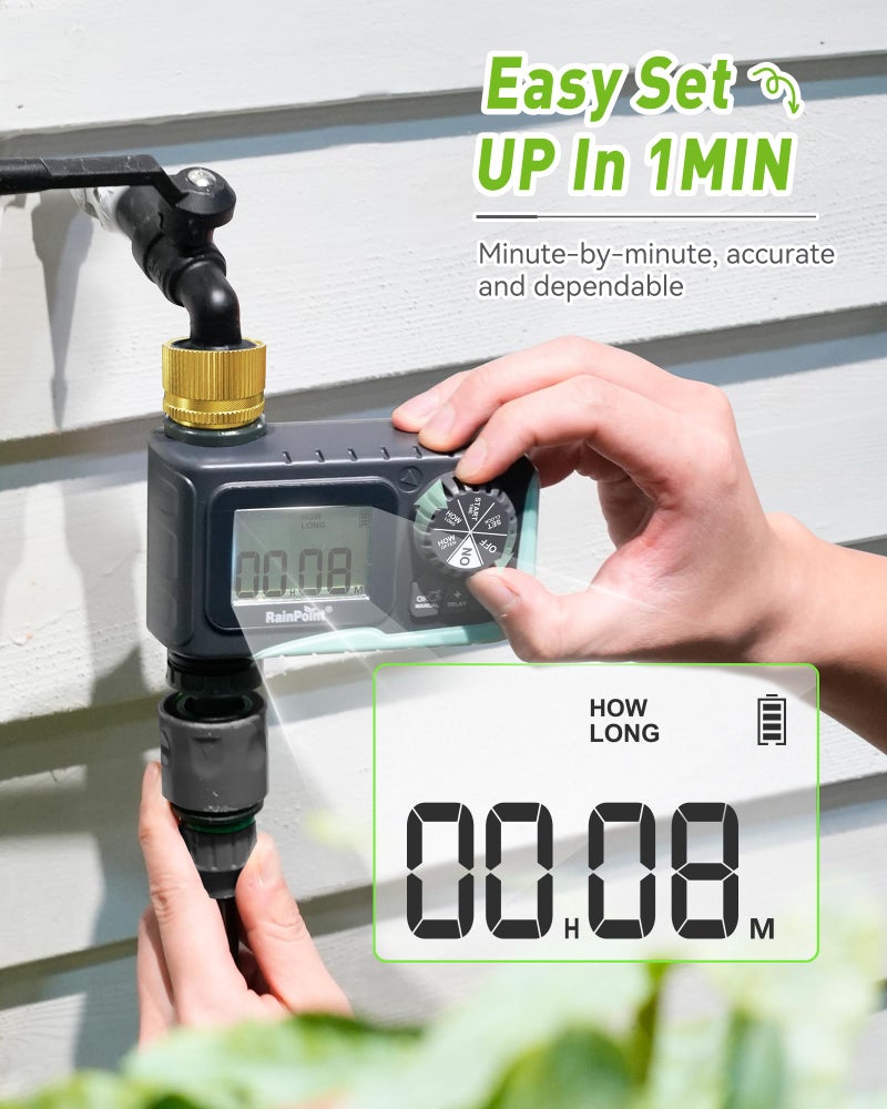 RAINPOINT Sprinkler Timer Outdoor,Programmable Water Timer for Garden Hose Faucet,Irrigation System with Rain Delay/Manual(Metal) - Image 4