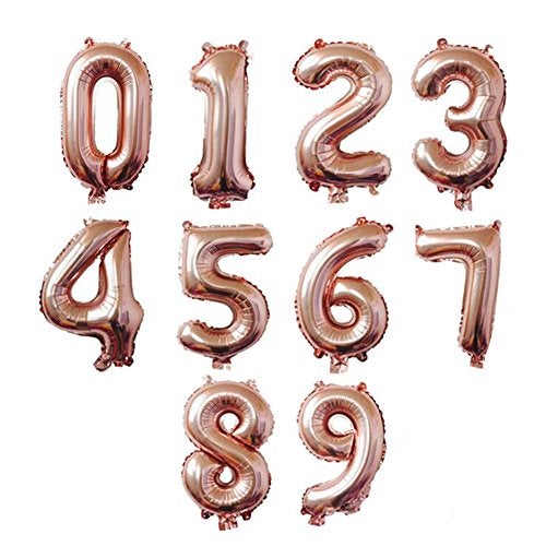 AnnoDeel 10 pcs 16inch Number Rose Gold Mylar Balloons 09 Rose Gold Foil Balloons for Birthday Wedding Party Decorations Number Balloons - Image 1