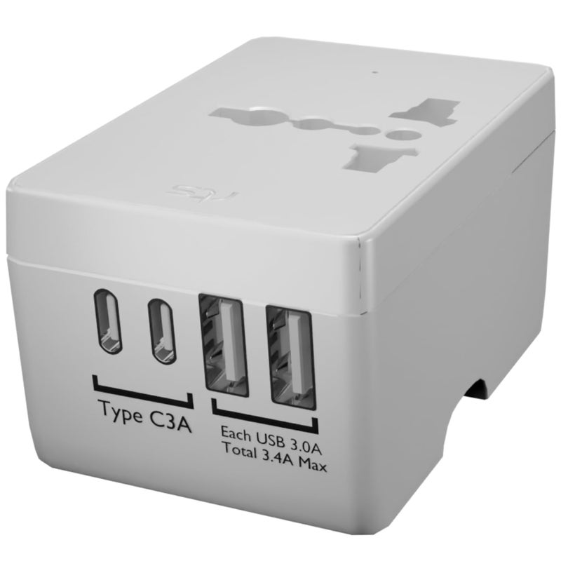 Rts Universal Travel Adapter with 2 Type C 2 USB Ports AC Outlet International Plug Adapter Converter Type CAGI All in One Wall Charger Worldwide Travel Adaptors for US to EU UK AUS Asia - Image 1