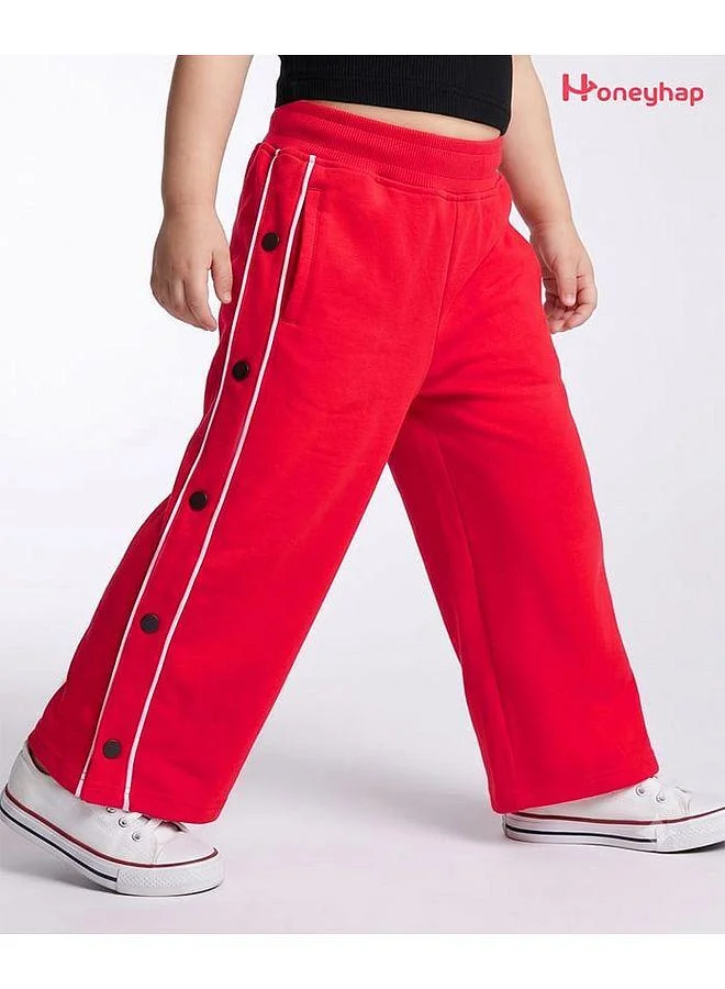 Honeyhap Honeyhap Premium 100% Cotton Terry Knit Full Length Solid Pant With Bio Finish - Red