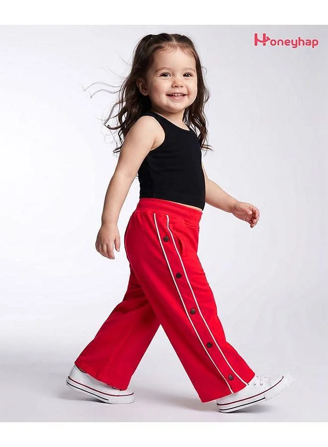 Honeyhap Honeyhap Premium 100% Cotton Terry Knit Full Length Solid Pant With Bio Finish - Red