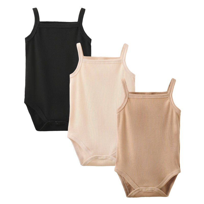 OPAWO Sleeveless Onsies for Baby Girls' Bodysuits 3pc Newborn Ribbed Spaghetti Strap Summer Baby Undershirt 3-6 Months - Image 1