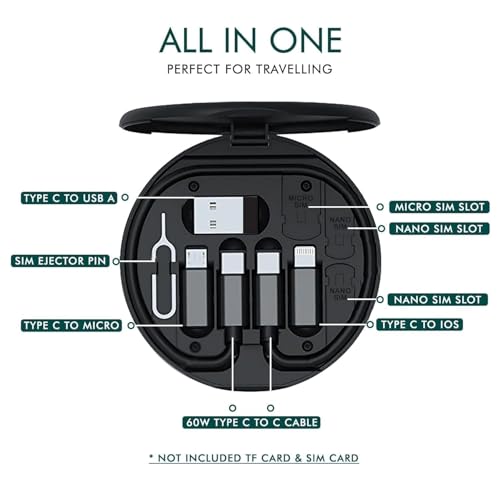 MAGICEL Multifunctional Data Cable Conversion Head Portable Storage Box, Multi-Type Charging Line Convertor USB Type C Adapter Tool Contains Sim Card Slot Tray Eject Pin, Phone Holder (Multi-Colour) - Image 3