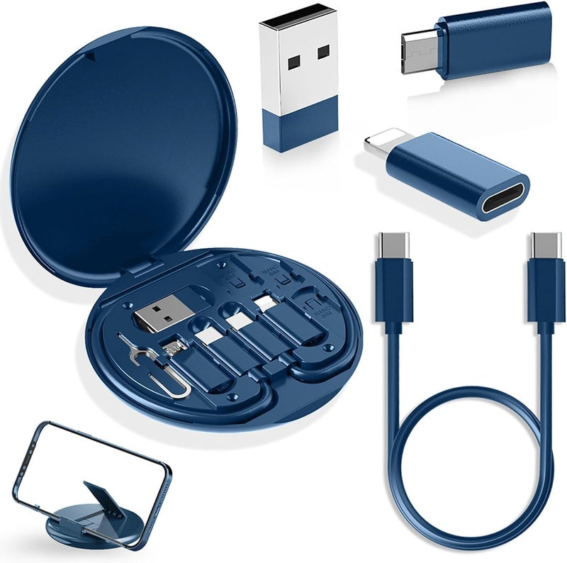 MAGICEL Multifunctional Data Cable Conversion Head Portable Storage Box, Multi-Type Charging Line Convertor USB Type C Adapter Tool Contains Sim Card Slot Tray Eject Pin, Phone Holder (Multi-Colour) - Image 1