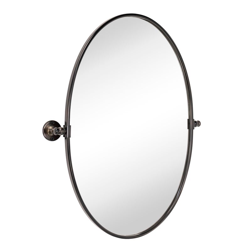 TEHOME Farmhouse Oil Rubbed Bronze Oval Metal Pivot Bathroom Vanity Mirror Tilting Beveled Vanity Mirrors for Wall, Overall 23.99 x 30 inches (Mirrror 20 x 30 inches) - Image 2