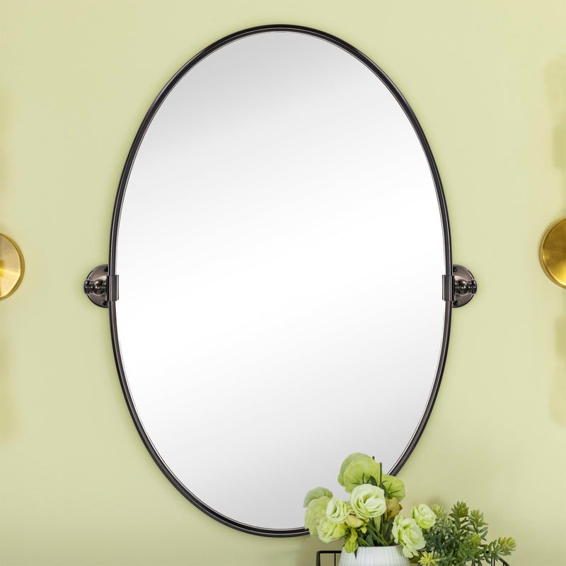 TEHOME Farmhouse Oil Rubbed Bronze Oval Metal Pivot Bathroom Vanity Mirror Tilting Beveled Vanity Mirrors for Wall, Overall 23.99 x 30 inches (Mirrror 20 x 30 inches) - Image 1