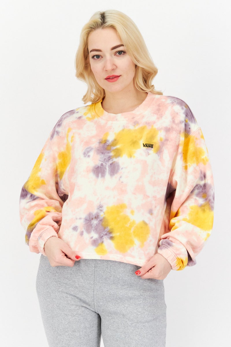 VANS سويت شيرت قصير بأكمام طويلة وياقة دائرية للنساء، بتصميم تداخل الألوان، مجموعة وردية - Image 1