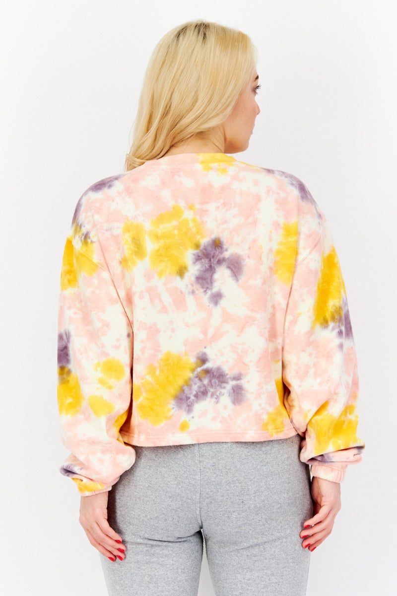 VANS سويت شيرت قصير بأكمام طويلة وياقة دائرية للنساء، بتصميم تداخل الألوان، مجموعة وردية - Image 2